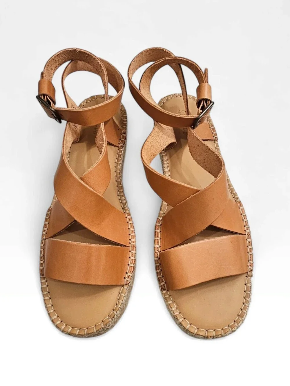 SOLUDOS Olympia Espadrille Jute Platform Tan Leather Strappy Sandals 10M